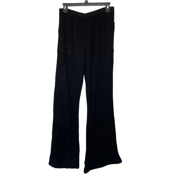 Women's Gauze Boho Wide leg flare Black Pants Sz XS - Picture 1 of 15